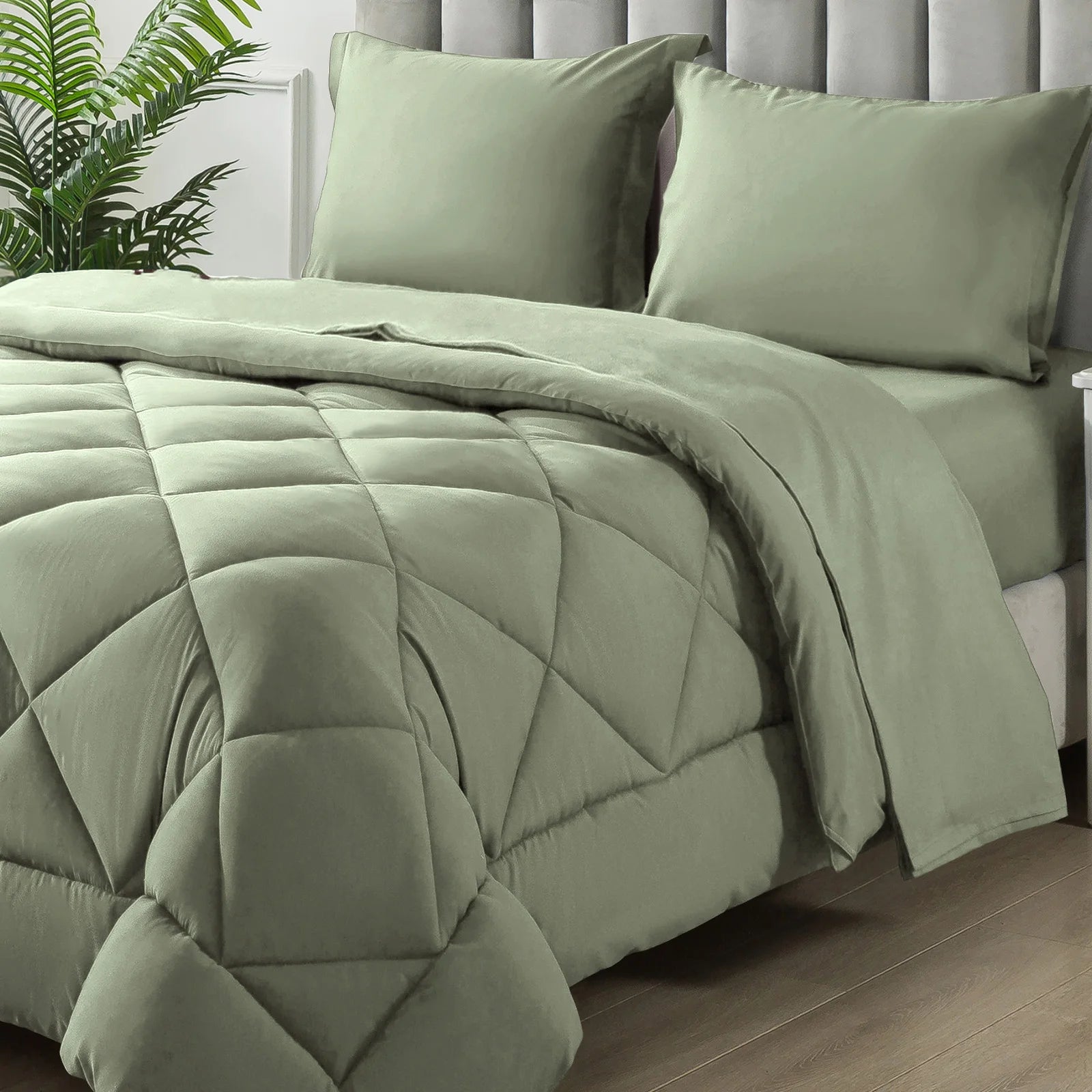 5-7 Pieces Bed in a Bag, Bedding Sets with All Season Soft Quilted Lightweight Comforter, Flat Sheet, Fitted Sheet Machine Washa