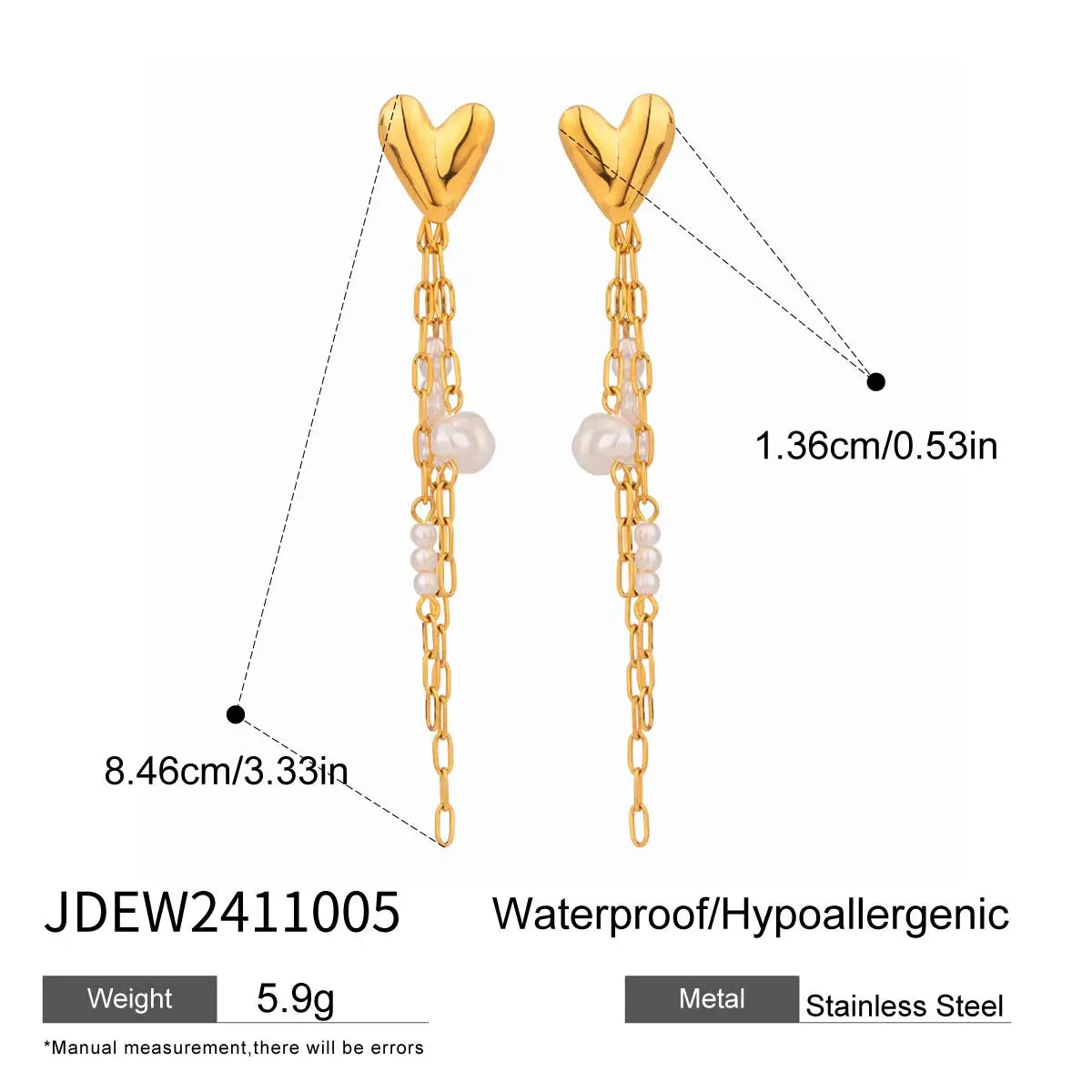 Nachahmung Perle 18k vergoldeter Edelstahl elegante glatte herzförmige Quastenohrringe für Frauen allergiepräventiv Gala Geschenk