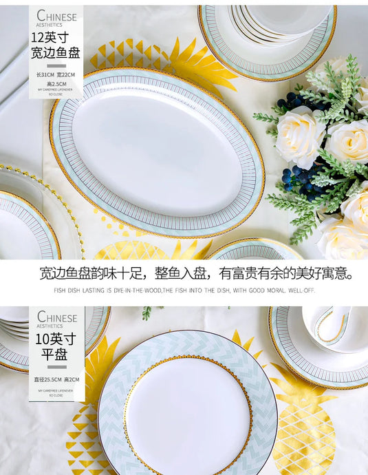 Ensemble de vaisselle en céramique Jingdezhen pour la maison, bol, plat et assiette