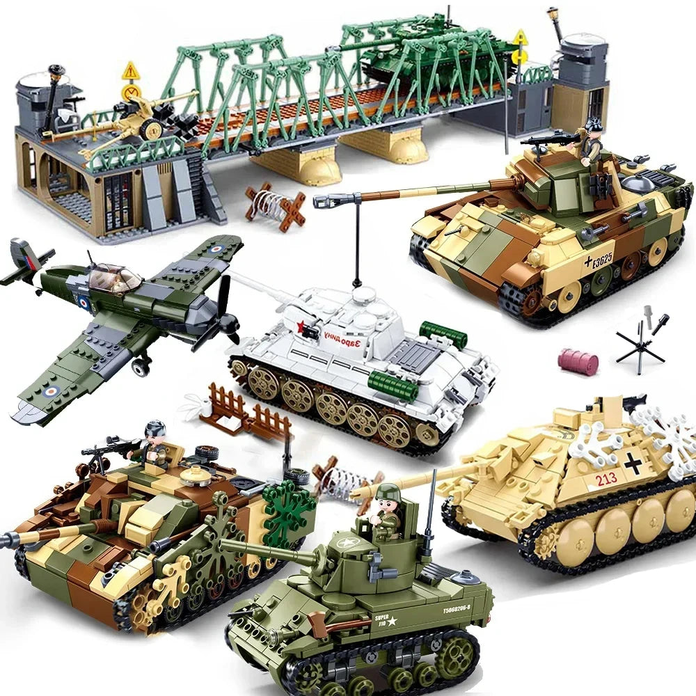 Military ww2 Cannon Assault Armored Vehicle Battle Tank Car Truck Army Weapon Building Blocks Sets Model King Kids Toys Gift