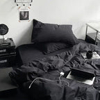Hot Sale Washed Cotton Black Comforter Bedding Sets Soft Skin-friendly Black Duvet Cover Sets Bedroom Bed Cover Set
