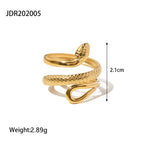 Creativity 18K Gold Plated Stainless Steel Serpentine Snake Shaped Series Open Ring Women Anti Allergic Charm Daily Jewelry