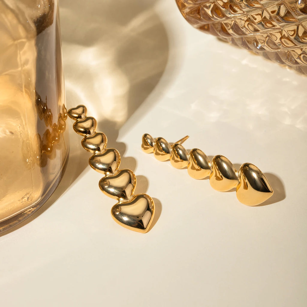 18K Altın Kaplama Düz Aşk Kalp Küpeleri Paslanmaz Çelik Parlak Metal Su Geçirmez Moda Altın Renk Charm Takı Bijoux