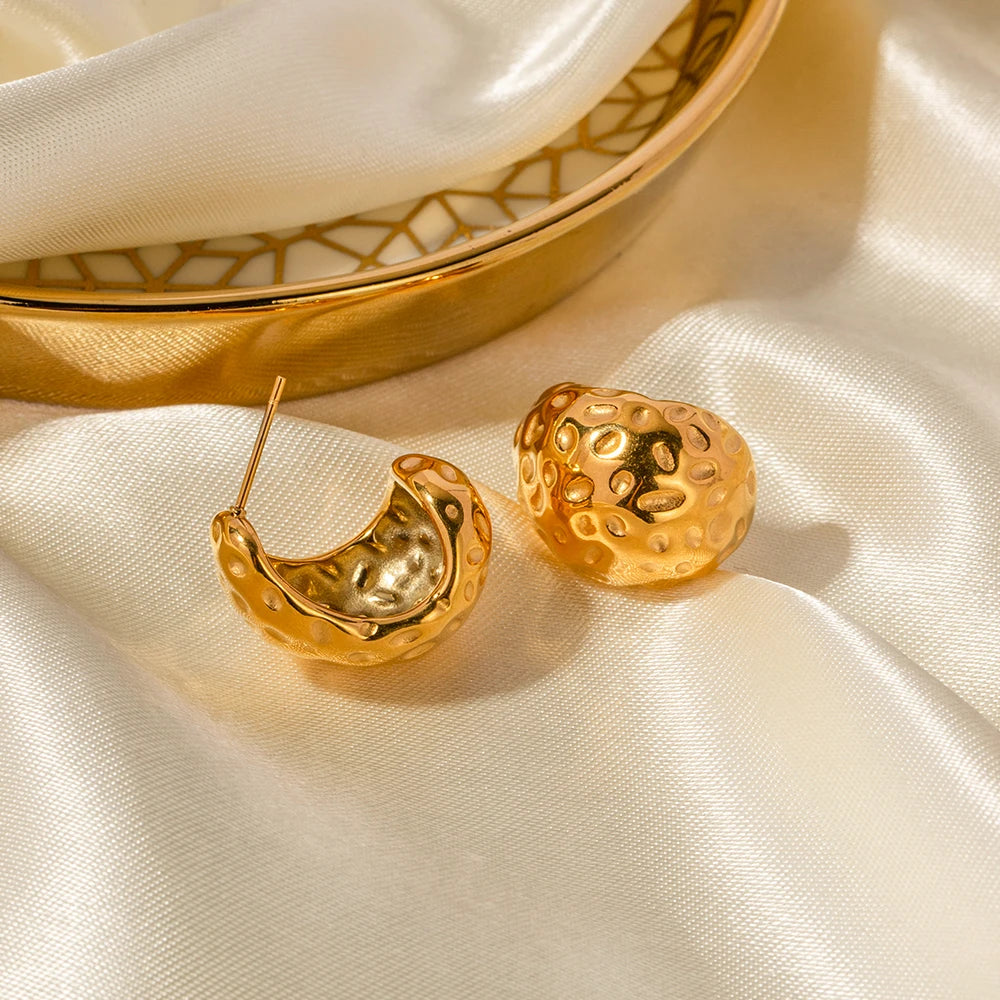 Rustfrit stål Oversize Chunky Smeltet Tekstureret Ørering til Kvinder Forgyldt Vanddråbeform Ørestuds Tykke øreringe Smykker