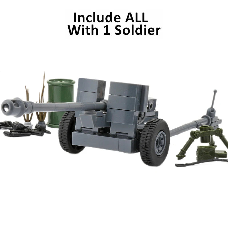 WW2 Germany Military Weapons Building Blocks Army Soldier Figure Anti-tank Gun Cannon Parts MOC Model Bricks Toys For Children ﻿