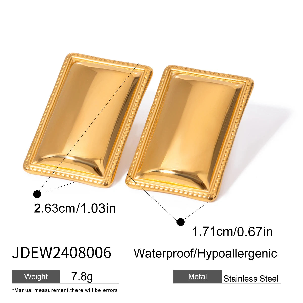 Minimalist 18K Beach Stainless Steel Square Glossy Stud Earrings Women Anti Allergic Waterproof Elegant Charm Daily Jewelry