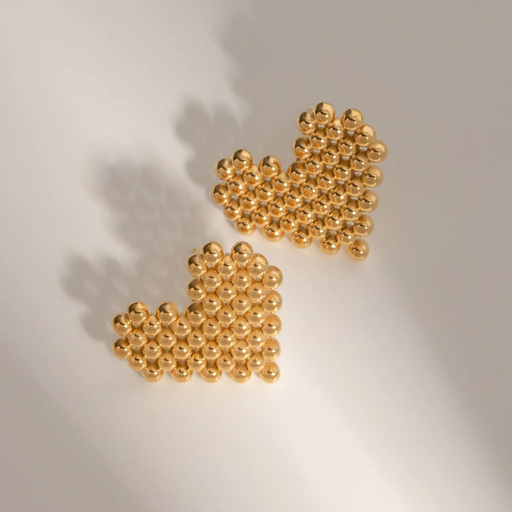Stainless Steel 18k Gold Plated Vintage Round Beads Love Heart/Triangle/Rhombus Earrings Tarnish Free Statement Charm Jewelry