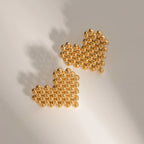 Stainless Steel 18k Gold Plated Vintage Round Beads Love Heart/Triangle/Rhombus Earrings Tarnish Free Statement Charm Jewelry