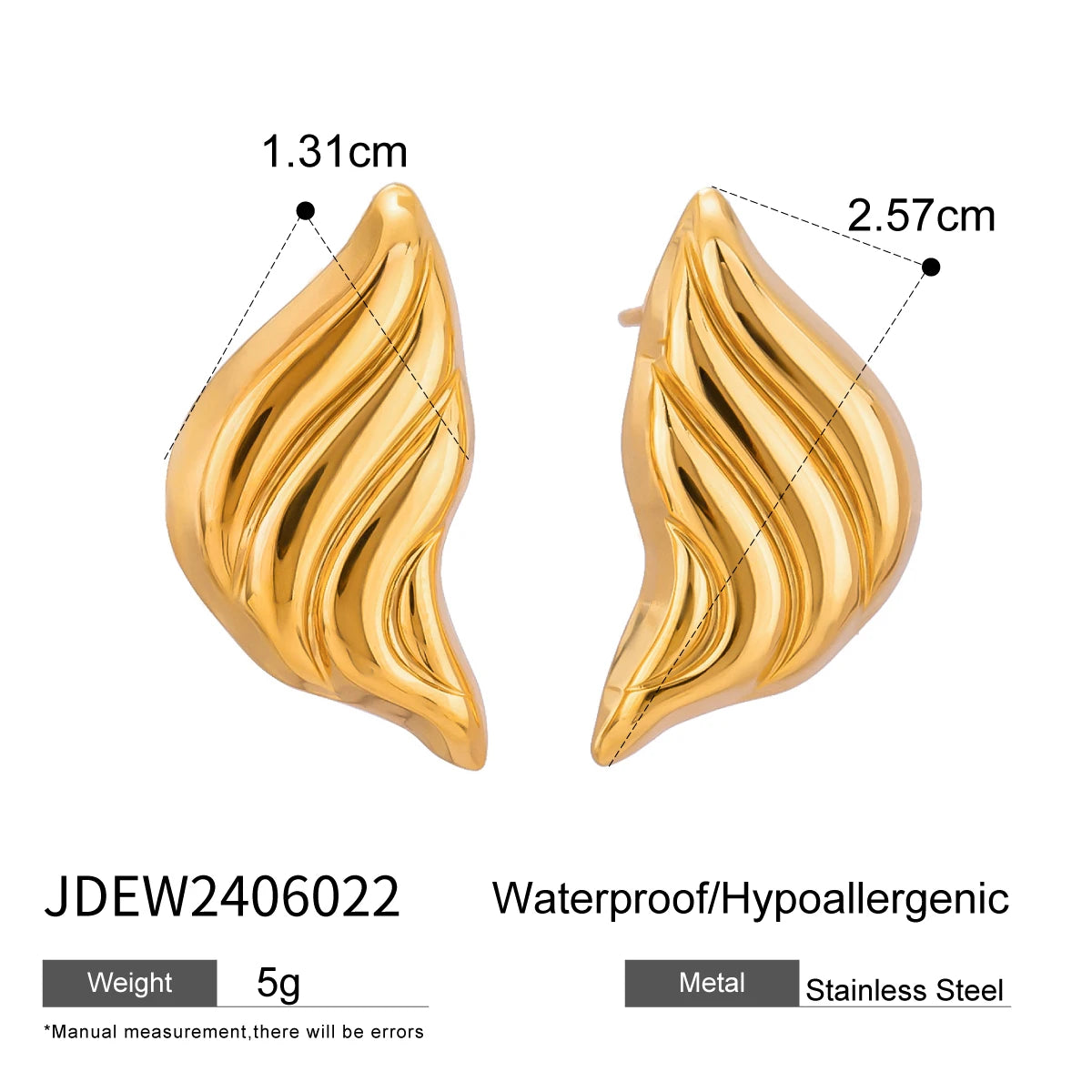 Brincos Vintage Listrados em Gota de Fluxo Líquido Banhados a PVD 18K Aço Inoxidável Feminino Metal Antialérgico Joias Estilosas