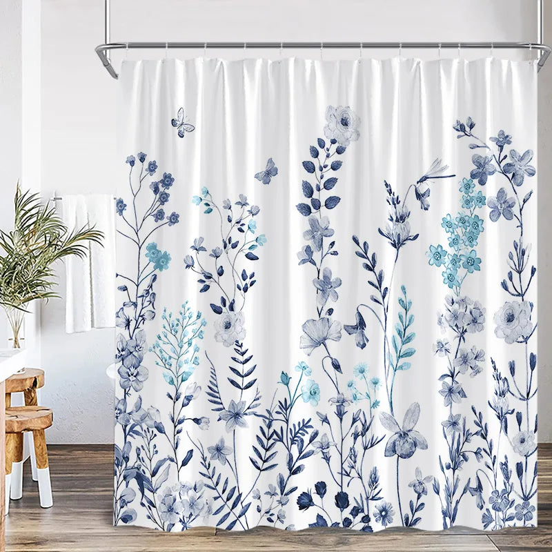 Blue Leaves Shower Curtain Watercolour Plant Eucalyptus Leaf Modern Simple Home Bathroom Decor Fabric Bath Curtains With Hooks