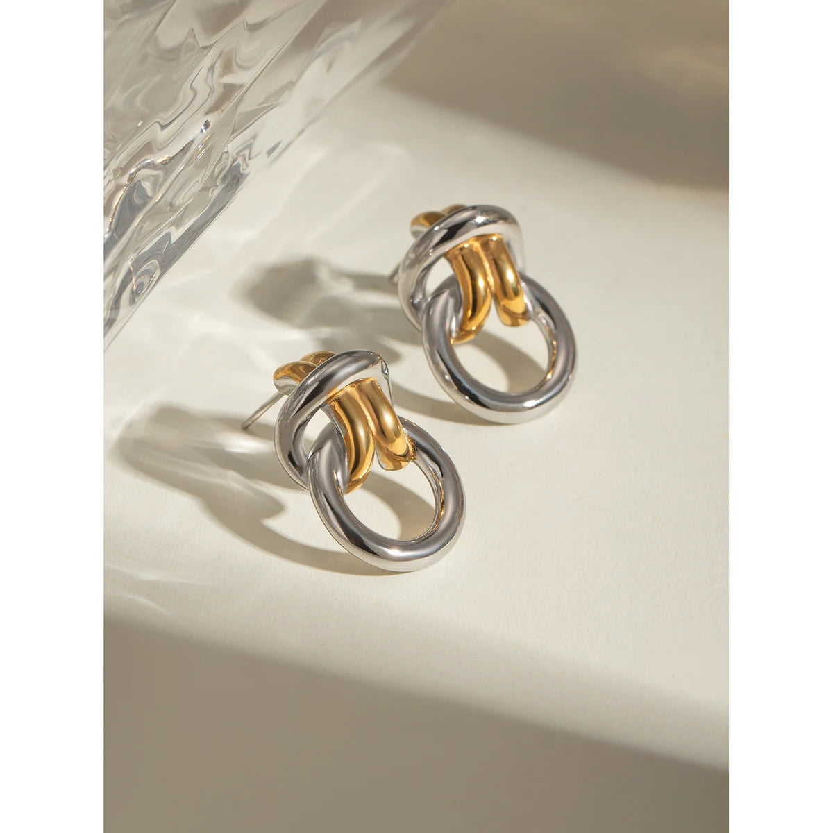 Creative Stainless Steel 18k Gold Plated Gold&Silver Color Matching Simple Knot Earrings Women Personalized Jewelry Attractive