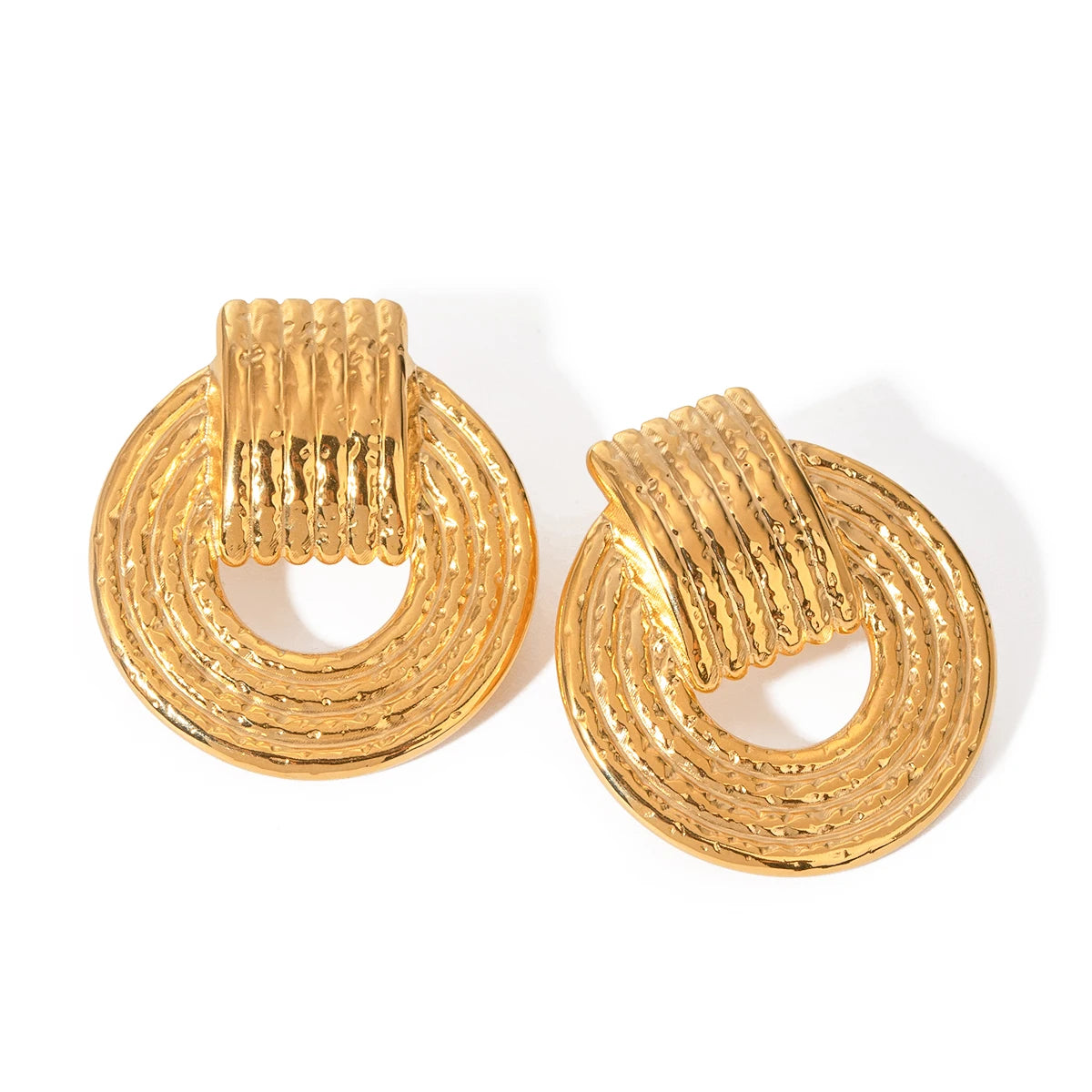 18k vergoldete minimalistische leichte gemütliche Hammerstruktur Kompassförmige Ohrringe personalisierter Edelstahl Statement-Schmuck