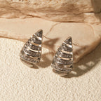 Orecchino a goccia d'acqua cavo striato minimalista placcato in oro 18k in acciaio inossidabile con strass incastonati, gioielleria europea di tendenza e di grande effetto