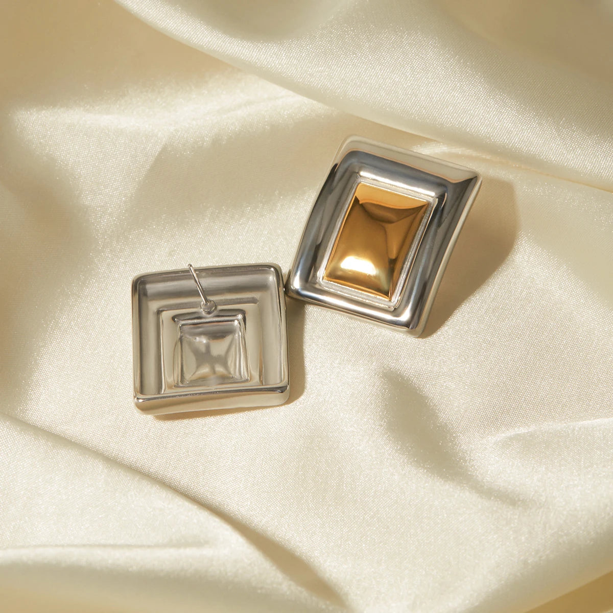 Minimalistisk 18K forgyldt erklæring rustfrit stål rektangulære matchende farve øreringe Kreative eksklusive personlige smykker