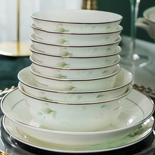 Jingdezhen Bone Porcelain Bowl and Plate Set, Ceramic Tableware Bowl and Chopstick Set