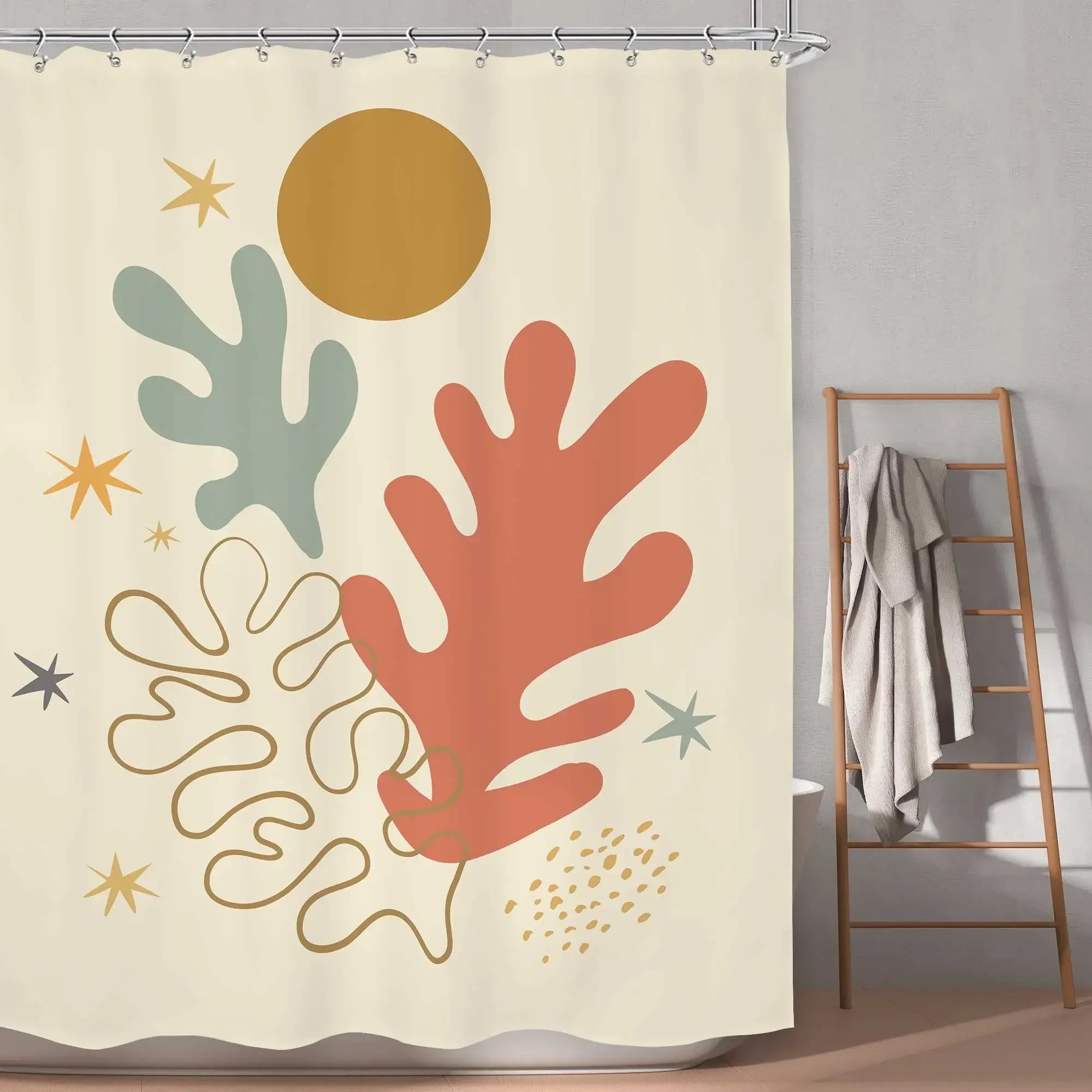 Colorful Flower Shower Curtain, Matisse Flower Danish Pastel Flower Abstract Mid-Century Minimalist Bohemian Bathroom Decoration