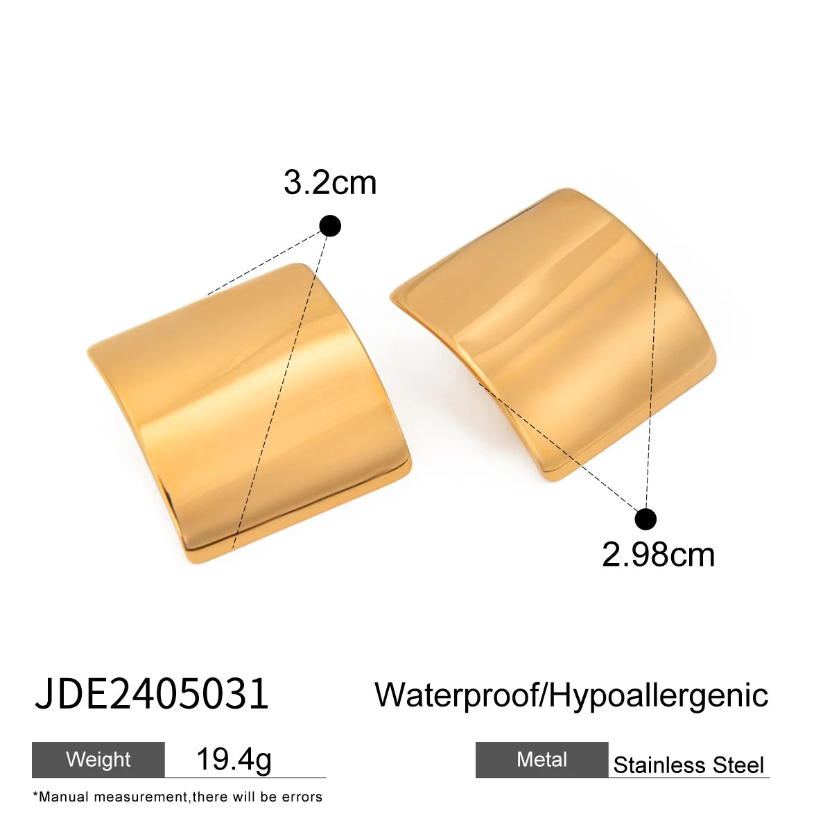18K PVD-belagt rustfrit stål minimalistisk almindelig rektangulære hævede øreringe Vandtætte attraktive smykker af høj kvalitet