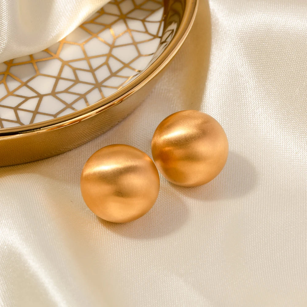 18K forgyldt plettet fri rustfrit stål Chunky halvkugleformet børstet stud minority øreringe til kvinder øre smykker