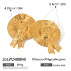 Charm 18K Gold Plated Stainless Steel Flower Straw Hat Shape Open Ring Stud Earrings Women‘s Water Resistant Daily Jewelry