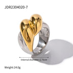 Vintage 18K Gold Plated Stainless Steel Parallel Double Line Irregular Open End Ring Women Anti Allergic Charm Daily Jewelry