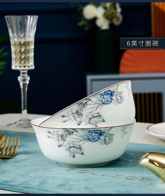 Jingdezhen Household Ceramic Bowls, Tableware Set, Bowls, Dishes, Chinese Bone Porcelain Tableware