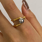 Bague d'ouverture minimaliste pour femmes avec boule en acier creuse, ligne assortie de couleur, charme plaqué or 18 carats, bijou anti-allergique, cadeau de gala
