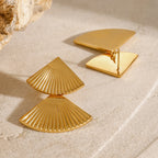 Minimalist 18k Vintage Double Maple Leaf Scalloped Earring Women Charming Stainless Steel Waterproof Attractive Jewelry