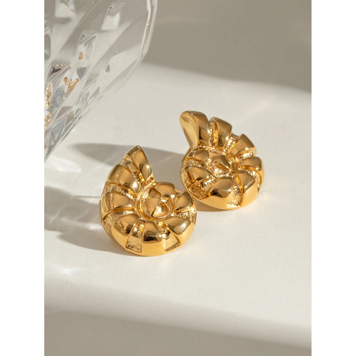 Minimalistisk 18K Beach Rustfrit Stål Konkylie Ribbet Ocean Breeze Øreringe Kvinder Anti Allergisk Elegant Charm Daglige smykker