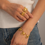 Collana/Anello/Orecchino/Braccialetto Combinazione Design Granchio Geometrico in Acciaio Inossidabile Placcato Oro 18K Gioielli Leggeri di Lusso per Donna