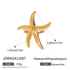 Zora Waterproof Stainless Steel Big Starfish Stud Earrings Hypoallergenic Waterproof Daily Boho Vacation Beach Jewelry