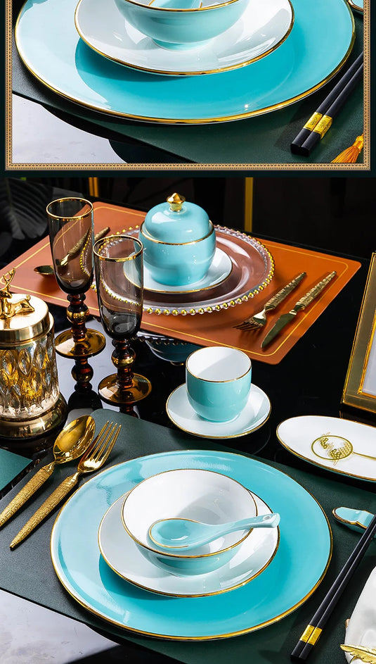 Jingdezhen tableware set, hotel tableware, dishes, gifts, handmade gilt edged dining plates, household dining plates