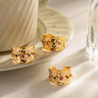 Kleurrijke kubieke zirkonia CZ steen kristal brede band sieraden vrouwen roestvrij staal waterdicht 18K goud vergulde statement ringen