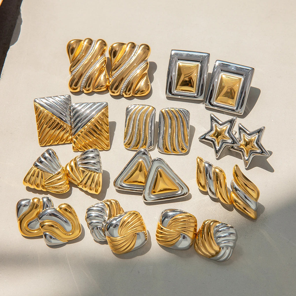 Geometri 18K forgyldt multi-form matchende farve tekstur øreringe blandet ørering Anti allergisk tofarvet statement smykker