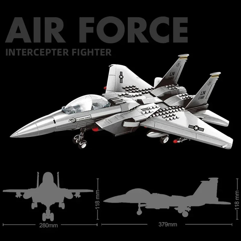 2025 new large F-15 J-20 military combat armed aircraft reconnaissance aircraft building blocks assembled toy boy birthday gift