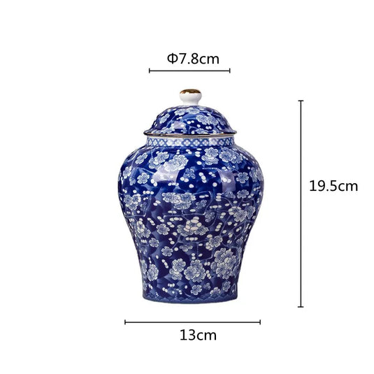 Blue and White Porcelain Ceramic Tea Pot General Can Moisture-proof Sealed Storage Tank Tea Container Box Organizer Canister