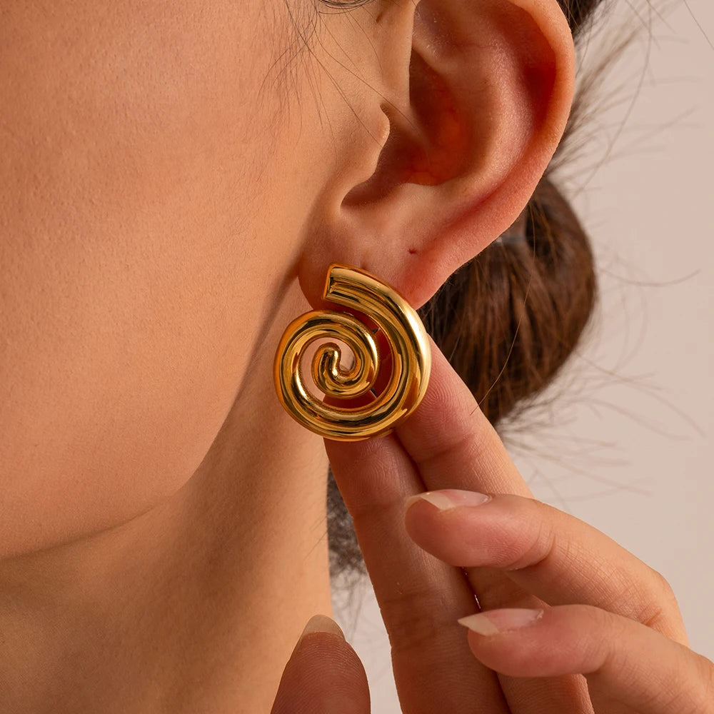 18K PVD Gold Plated Light Luxury Stainless Steel Tarnish-proof Temperament Tubular Threaded Spiral Earrings Women's Ear Jewelry