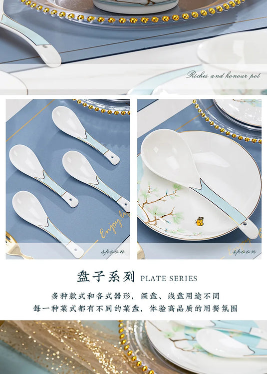 Jingdezhen New Chinese Ceramic Bowls, Dishes, Bone Porcelain Tableware, Bowls, Chopsticks Set, Household Use