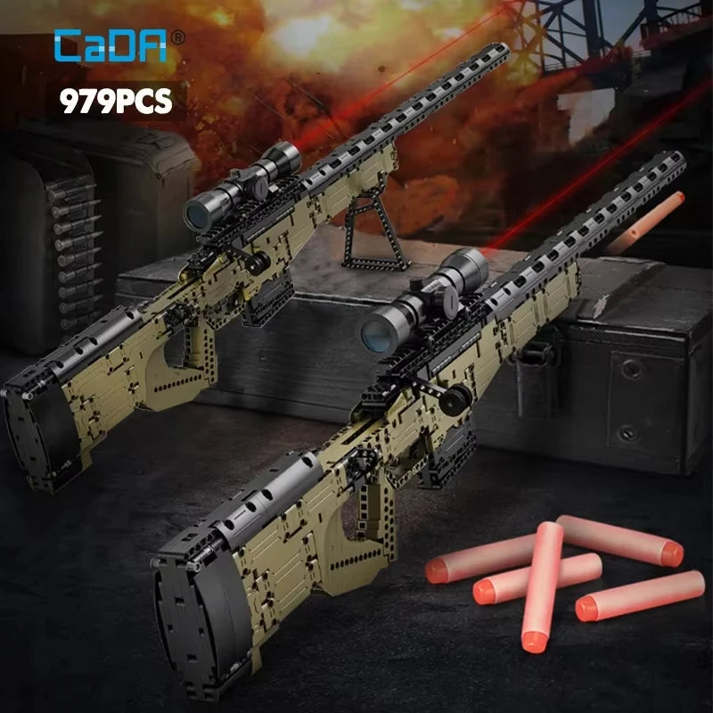 Cada 979Pcs City Technical Police Military Weapon Sniper Rifle Building Blocks World War II Assault Rifle Building Blocks Childr