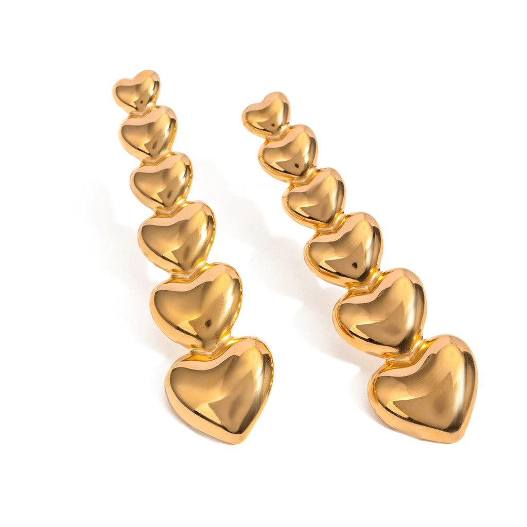 18K Altın Kaplama Düz Aşk Kalp Küpeleri Paslanmaz Çelik Parlak Metal Su Geçirmez Moda Altın Renk Charm Takı Bijoux