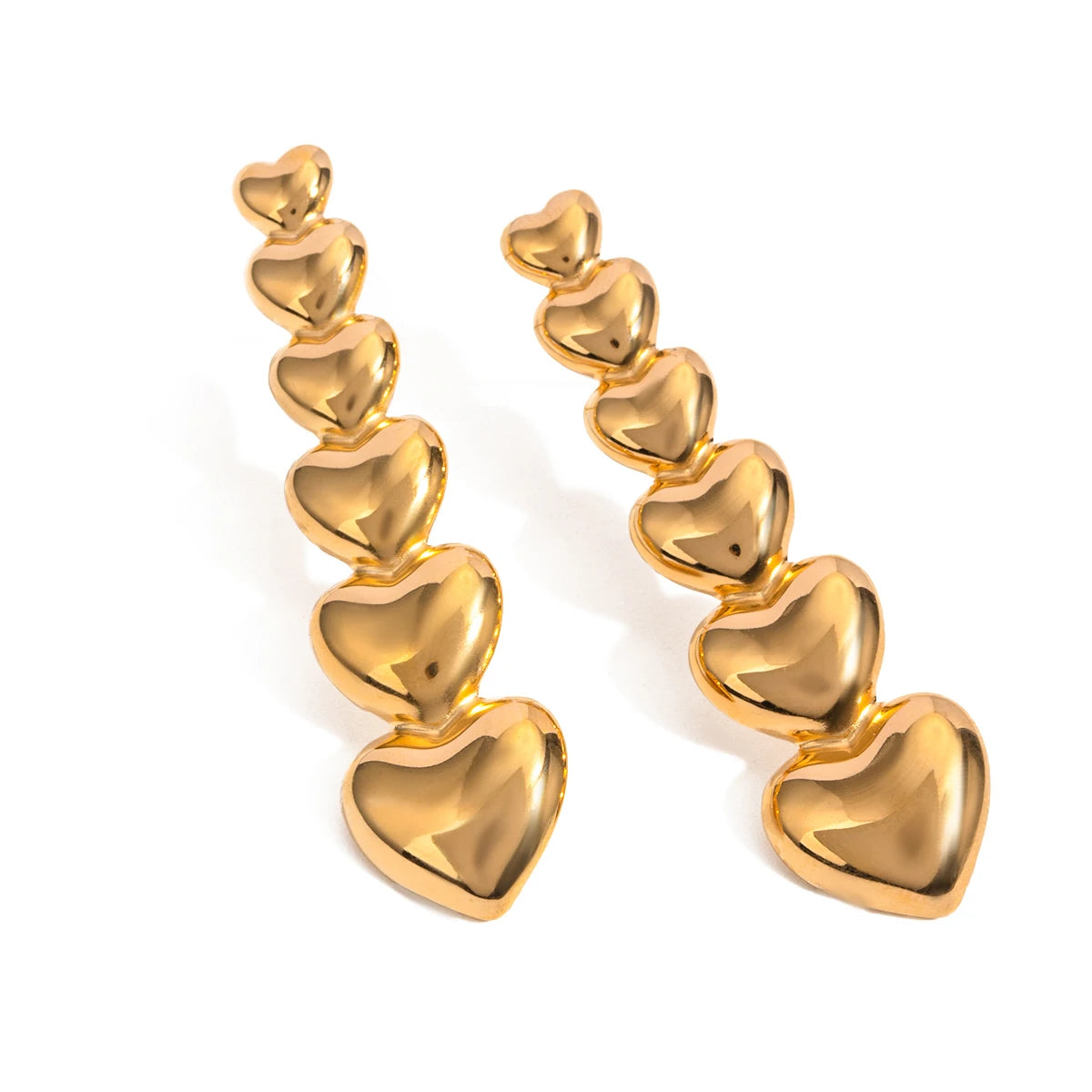 18K Altın Kaplama Düz Aşk Kalp Küpeleri Paslanmaz Çelik Parlak Metal Su Geçirmez Moda Altın Renk Charm Takı Bijoux