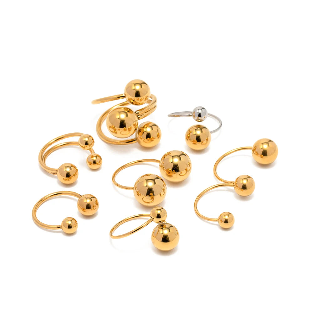Geometrisch übertriebener Edelstahl-Kugel-Offenring-Set für Frauen Unregelmäßiges Design Runde verstellbare Schmuckgeschenk Anillos Mujer