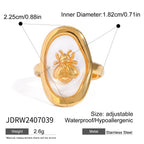 Kreativer 18K vergoldeter Edelstahl-Oval-Bienenförmiger offener Ring für Frauen, anti-allergisch, Charme, täglicher Schmuckzubehör