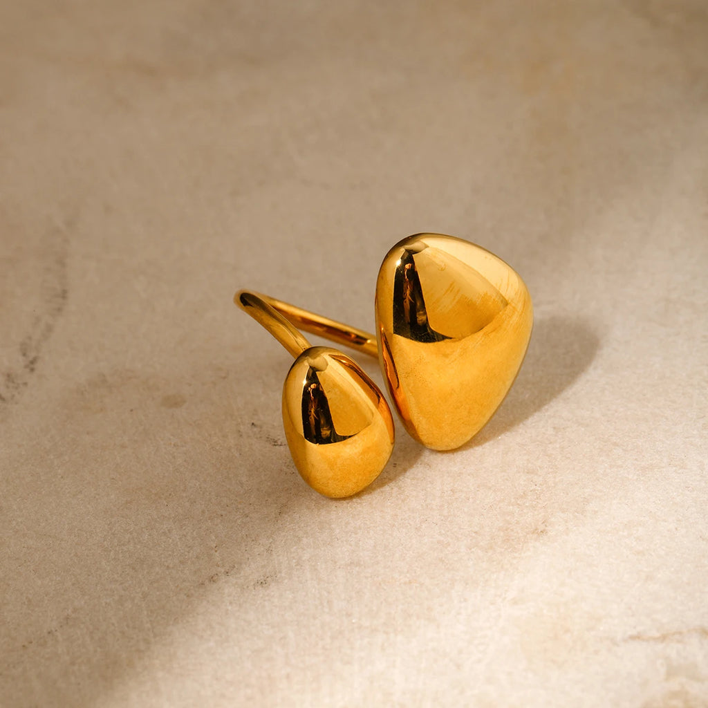 18K forgyldt rustfrit stål Rund Trekant Asymmetrisk Åben Ring Metal Tekstur Vandtæt Kvinder Charmerende Smykker Gala Gave