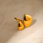 18K forgyldt rustfrit stål Rund Trekant Asymmetrisk Åben Ring Metal Tekstur Vandtæt Kvinder Charmerende Smykker Gala Gave