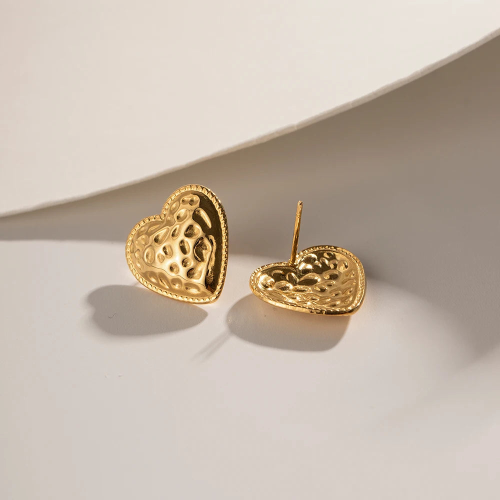 Heart Hammer Grain Earrings 18K Gold-Plated Trendy Tarnish-proof Love Shape Dangle Women's Fashion Geometric Earrings