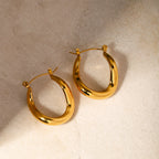 18k Gold Plated Delicate Stainless Steel Wavy Design U-shaped Hoop Earrings Light Cozy Jewelry for Women