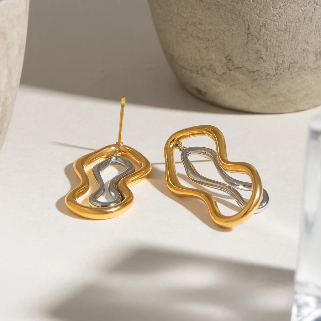 18K Edelstahl stilvolle übertriebene geometrische glatte Ohrringe Damen trendiger Charme schickes Statement-Schmuck Gala-Geschenk