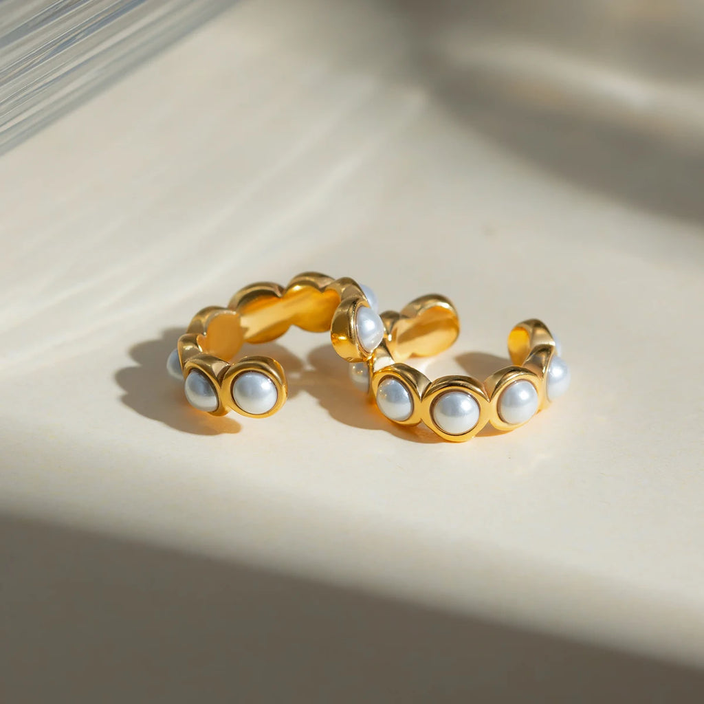 Brinco de Presilha Vintage com Pérola Imitativa de Aço Inoxidável, Revestido com PVD 18k, Joia de Alta Qualidade com Charme de Temperamento Livre para Mulheres
