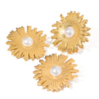 Minimalistisk 18K rustfrit stål Imitation Shell Bead Hammer Grain Texture Blomsterøreringe Ring Damer Rustfast Trendy smykker