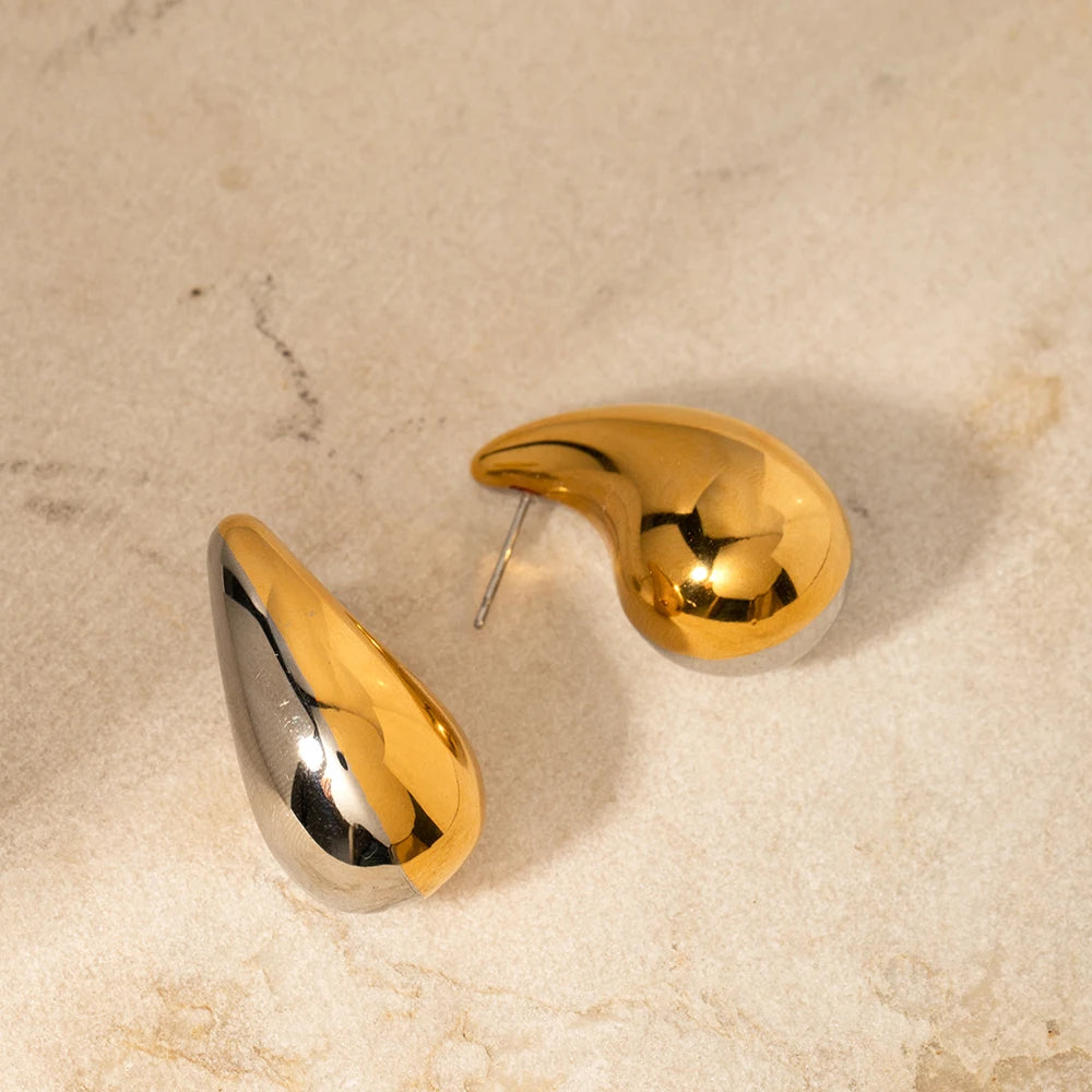 Boucles d'oreilles assorties couleur or et argent en acier inoxydable sans ternir plaqué or 18 carats goutte d'eau bijoux d'oreille légers de luxe pour femmes